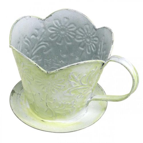 Itens Floreira, porta filtro de café decorativo, copo de metal para plantar, decoração floral verde, branco shabby chic A11cm Ø11cm