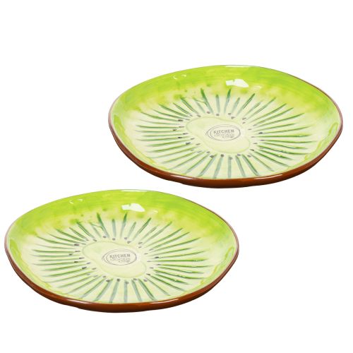 Floristik24 Pratos redondos de cerâmica com estampa de kiwi, ideais para mesa de jantar ou cozinha, 16 cm, conjunto com 2 peças.