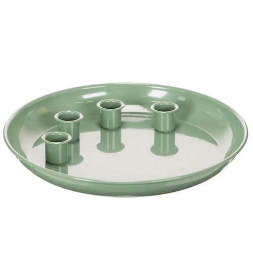 Prato para vela Coroa do Advento verde com quatro suportes para velas de 24 cm comprar | Floristik24.pt
