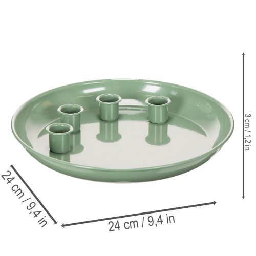 Prato para vela Coroa do Advento verde com quatro suportes para velas de 24 cm | Floristik24.pt