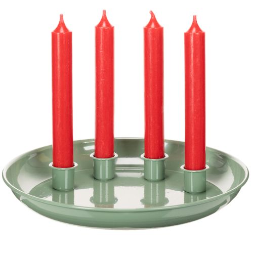 Prato para vela Coroa do Advento verde com quatro suportes para velas de 24 cm | Floristik24.pt