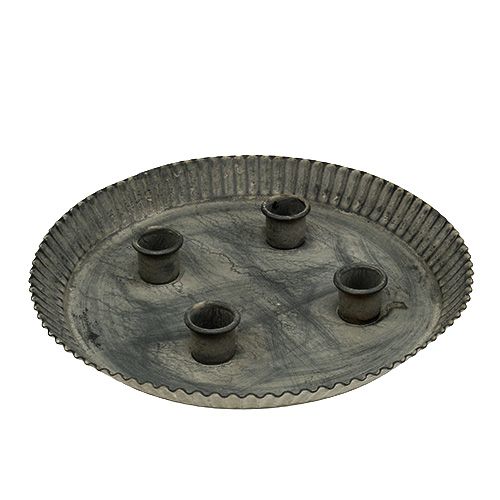 Floristik24 Prato com 4 castiçais Ø25cm Alt.3cm cinza