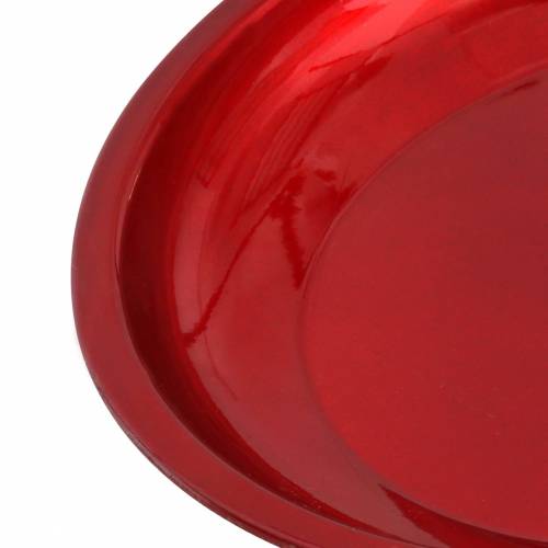 Itens Placa decorativa em metal vermelho com efeito esmalte Ø23cm