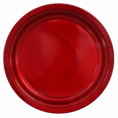 Itens Prato decorativo em metal vermelho com efeito esmalte Ø38cm