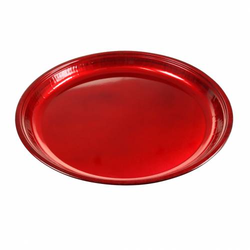 Floristik24 Prato decorativo em metal vermelho com efeito esmalte Ø50cm