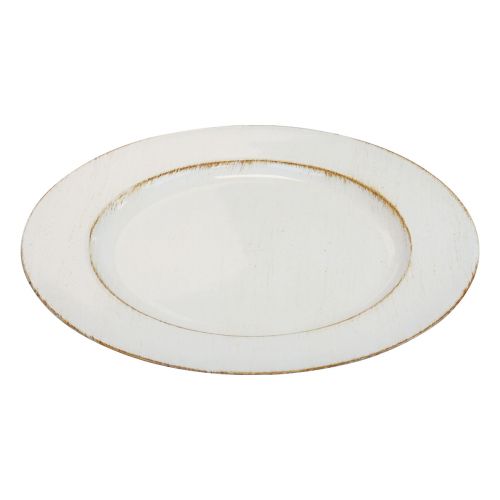 Prato decorativo redondo de plástico retro branco marrom brilhante Ø30cm