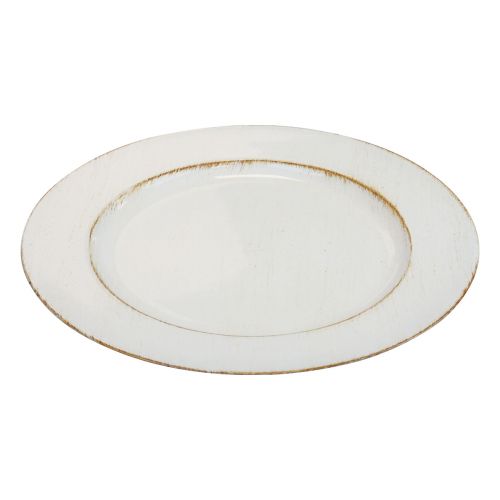 Floristik24 Prato decorativo redondo de plástico retro branco marrom brilhante Ø30cm