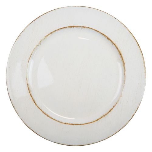 Floristik24 Prato decorativo redondo de plástico retro branco marrom brilhante Ø30cm