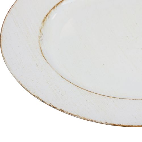 Floristik24 Prato decorativo redondo de plástico retro branco marrom brilhante Ø30cm