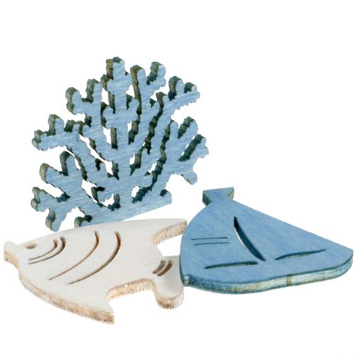 Floristik24 Decoração de mesa peixe, coral, barco azul claro e branco 72 unidades