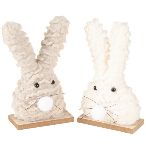 Itens Coelho decorativo de Páscoa feito de pelúcia – decoração fofa de Páscoa em bege e branco sobre base de madeira H18cm 2 peças