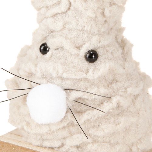 Itens Coelho decorativo de Páscoa feito de pelúcia – decoração fofa de Páscoa em bege e branco sobre base de madeira H18cm 2 peças