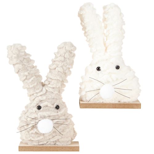 Itens Coelho decorativo de Páscoa feito de pelúcia – decoração fofa de Páscoa em bege e branco sobre base de madeira H18cm 2 peças