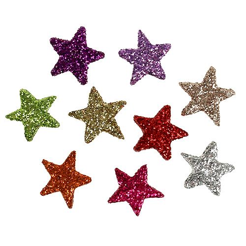 Floristik24 Decoração de mesa com estrelas coloridas sortidas. 1,5 cm com mica 144pcs