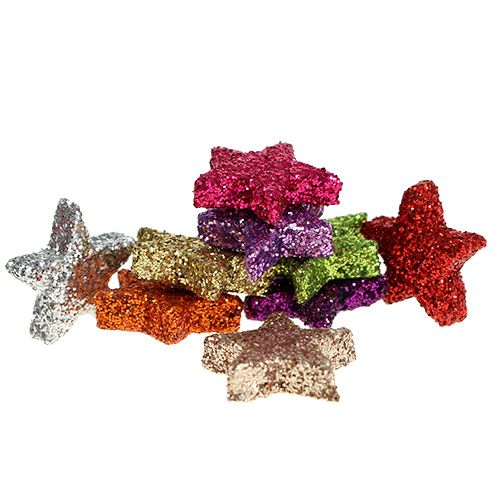 Floristik24 Decoração de mesa com estrelas coloridas sortidas. 1,5 cm com mica 144pcs