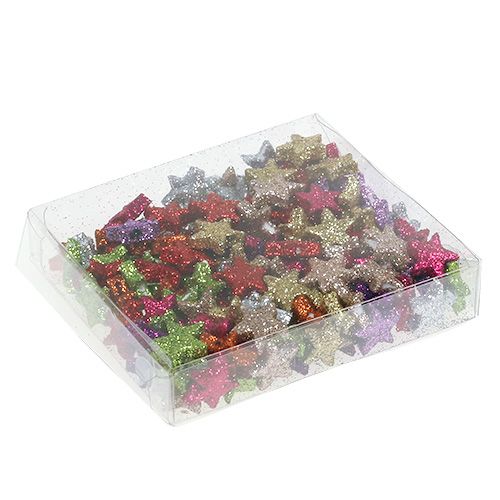 Floristik24 Decoração de mesa com estrelas coloridas sortidas. 1,5 cm com mica 144pcs
