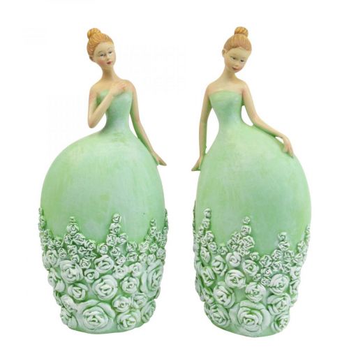 Floristik24 Decoração de mesa decoração de primavera figura mulher vestido verde H20cm 2pcs