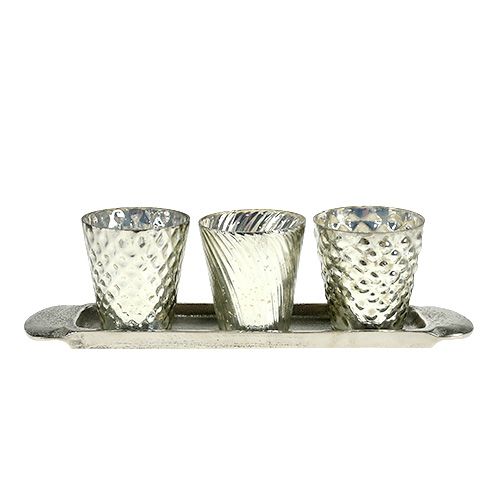Floristik24 Prato de decoração de mesa com 3 copos tealight prata Ø7cm A8cm