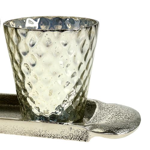 Itens Prato de decoração de mesa com 3 copos tealight prata Ø7cm A8cm