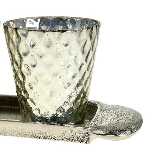 Floristik24 Prato de decoração de mesa com 3 copos tealight prata Ø7cm A8cm