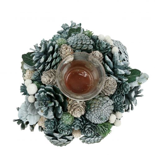 Floristik24 Decoração de mesa coroa de cones com tealight verde Ø20cm