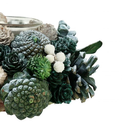 Floristik24 Decoração de mesa coroa de cones com tealight verde Ø20cm