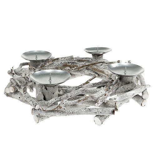 Floristik24 Grinalda de mesa com castiçal Ø32cm caiado de branco