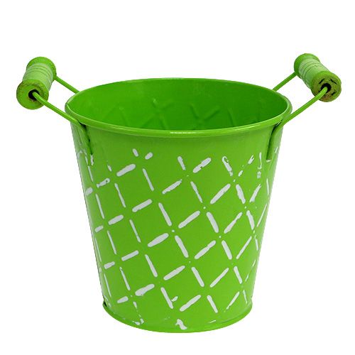 Balde de lata verde claro com alças de madeira Ø11cm H10,5cm