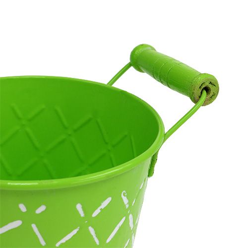 Floristik24 Balde de lata verde claro com alças de madeira Ø11cm H10,5cm