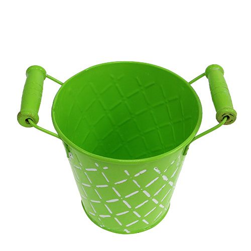 Floristik24 Balde de lata verde claro com alças de madeira Ø11cm H10,5cm