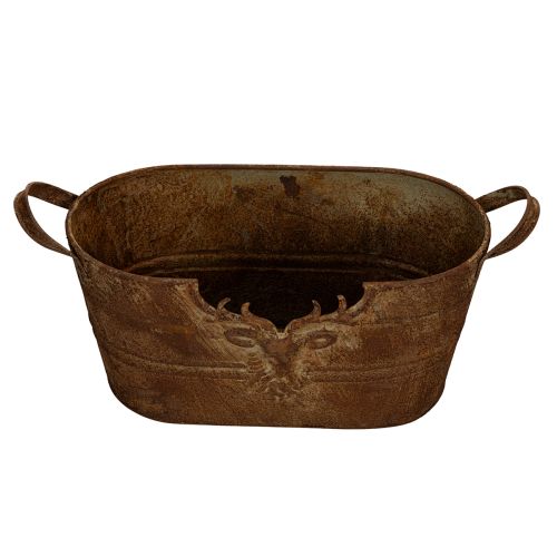 Tigela oval de metal com alças, motivo de veado, acabamento enferrujado, 36 cm | Floristik24.pt