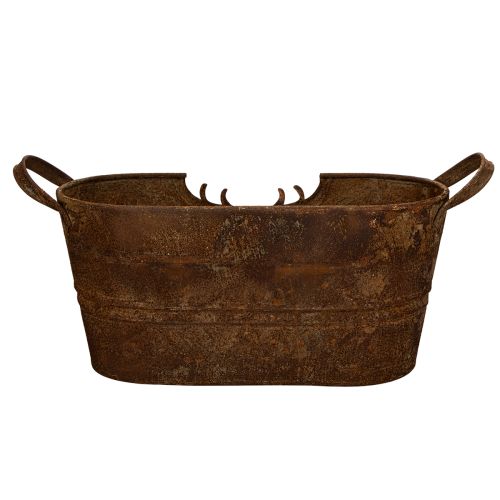 Tigela oval de metal com alças, motivo de veado, acabamento enferrujado, 36 cm | Floristik24.pt
