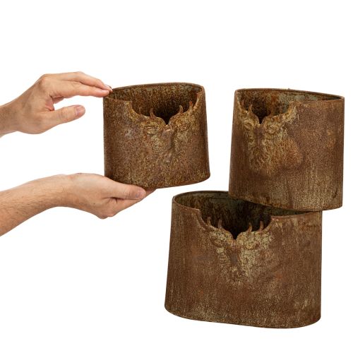 Conjunto de 3 vasos de metal ovais rústicos com 24 cm em formato de veado | Floristik24.pt