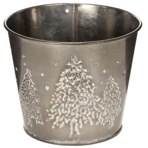 Vaso de metal com pinheiros brilhantes, 13 cm