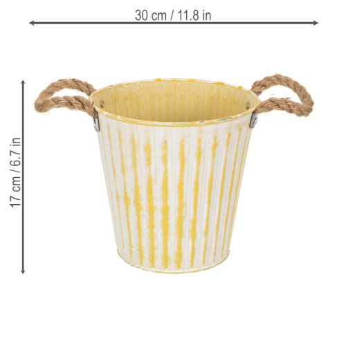Itens Vaso de metal, decoração de primavera, floreira com alças, amarelo, estilo shabby chic, Ø18cm, A17,5cm