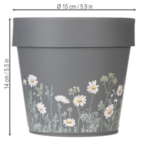 Itens Vaso de flores com delicado desenho de flores silvestres, ideal para varanda ou terraço, 15 cm, conjunto de 3 peças.