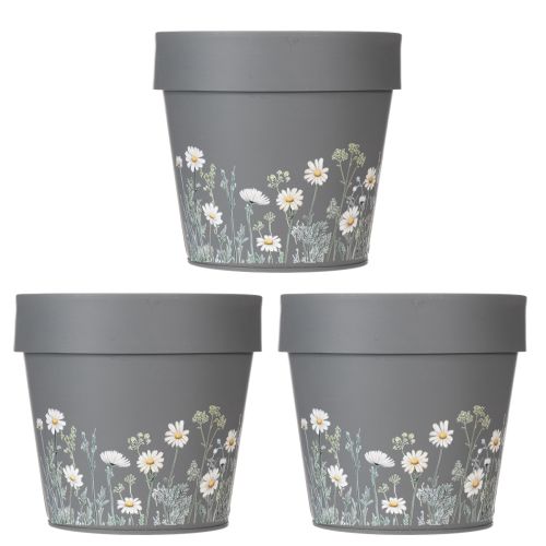 Itens Vaso de flores com delicado desenho de flores silvestres, ideal para varanda ou terraço, 15 cm, conjunto de 3 peças.