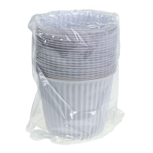 Floristik24 Pote com ranhuras feito de plástico Ø10cm H8cm branco 25pcs