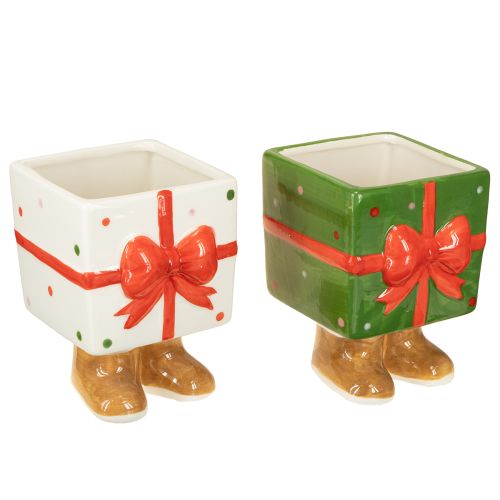 Vaso de cerâmica presente de Natal com pés H11,5cm 2 peças