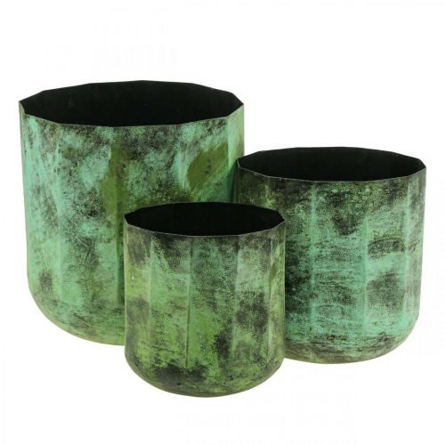 Floristik24 Floreira vaso de metal verde Ø26cm/20cm/16cm conjunto de 3