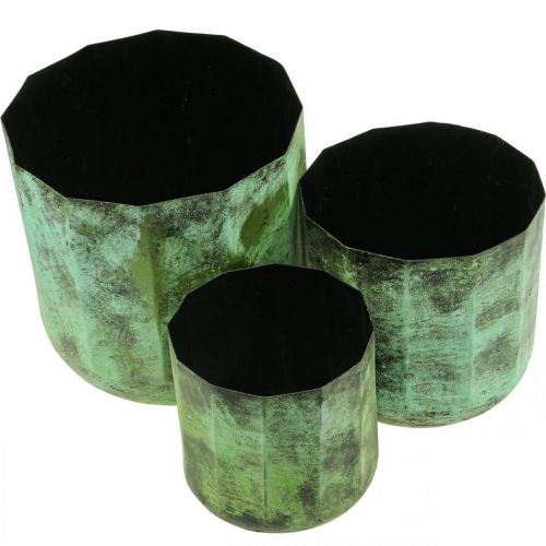 Floristik24 Floreira vaso de metal verde Ø26cm/20cm/16cm conjunto de 3