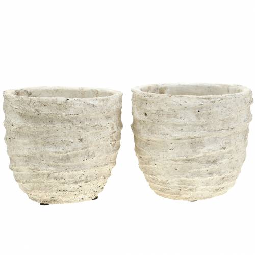 Floristik24 Vaso branco antigo Ø12,5 cm Alt 11 cm 2 unidades