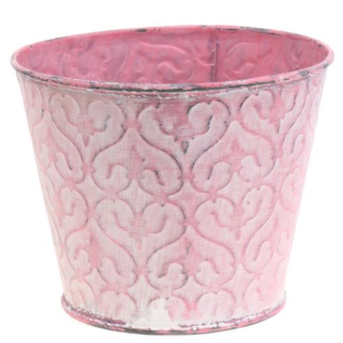 Floristik24 Vaso galvanizado rosa, lavado de branco Ø13cm A10,5cm
