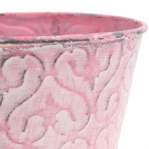 Floristik24 Vaso galvanizado rosa, lavado de branco Ø13cm A10,5cm