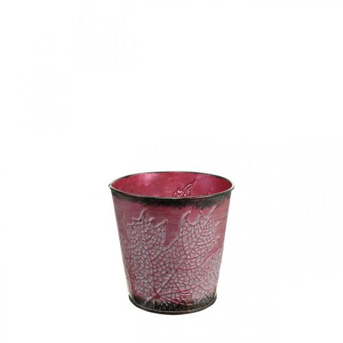 Itens Floreira com decoração de folhas, vaso de metal, outono, vaso de plantas vinho tinto Ø10cm H10cm
