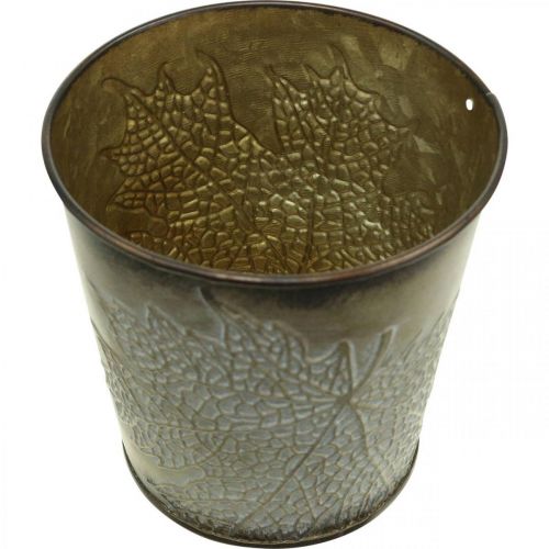 Itens Vaso para outono, vaso de metal com decoração de folhas, vaso de ouro Ø10cm Alt.10cm