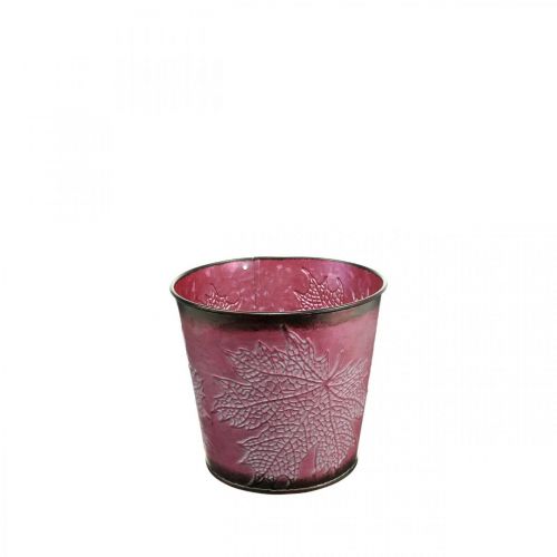 Itens Vaso decorativo para plantação, balde de lata, decoração em metal com padrão de folha vinho tinto Ø14cm A12,5cm