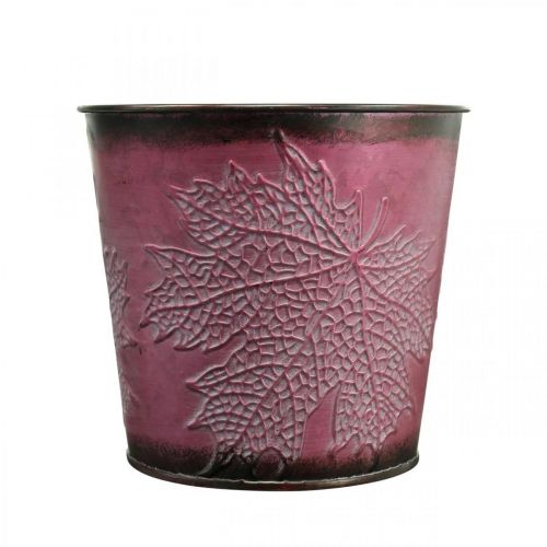 Itens Vaso decorativo para plantação, balde de lata, decoração em metal com padrão de folha vinho tinto Ø14cm A12,5cm