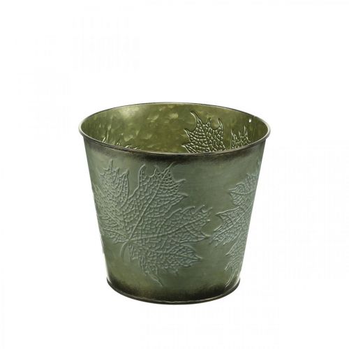 Itens Balde decorativo com decoração de folhas, pote de outono, decoração de metal verde Ø17cm Alt.14,5cm