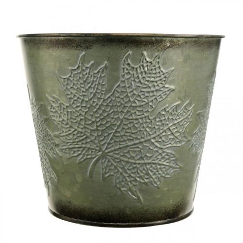 Itens Balde decorativo com decoração de folhas, pote de outono, decoração de metal verde Ø17cm Alt.14,5cm